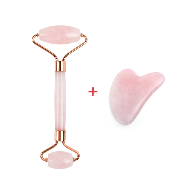 Rose Quartz Face Massager – Natural Facial Roller & Gua Sha Tool