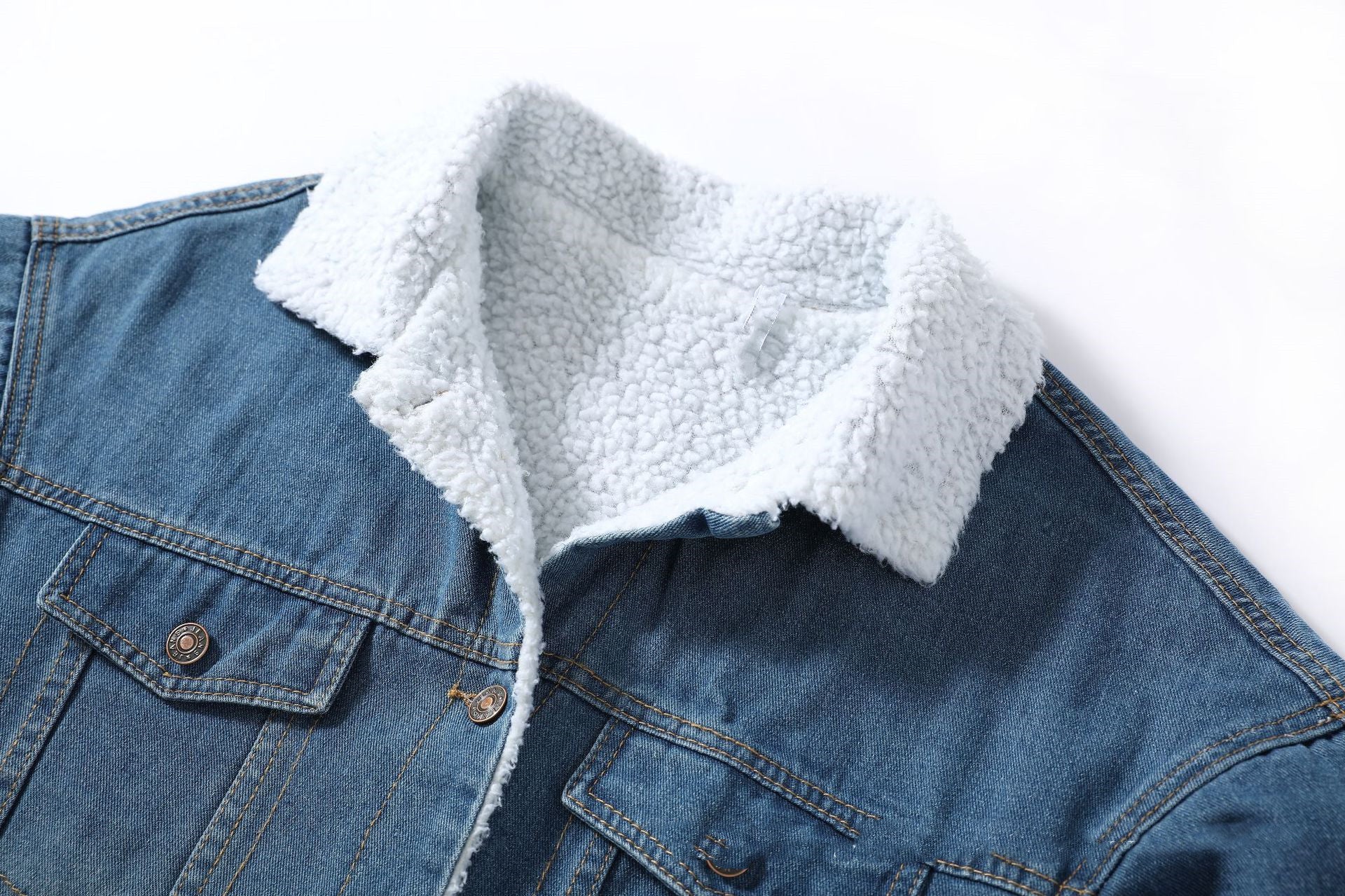 Women’s Warm Fur-Lined Denim Jacket | Winter Wool Lining Bomber Coat