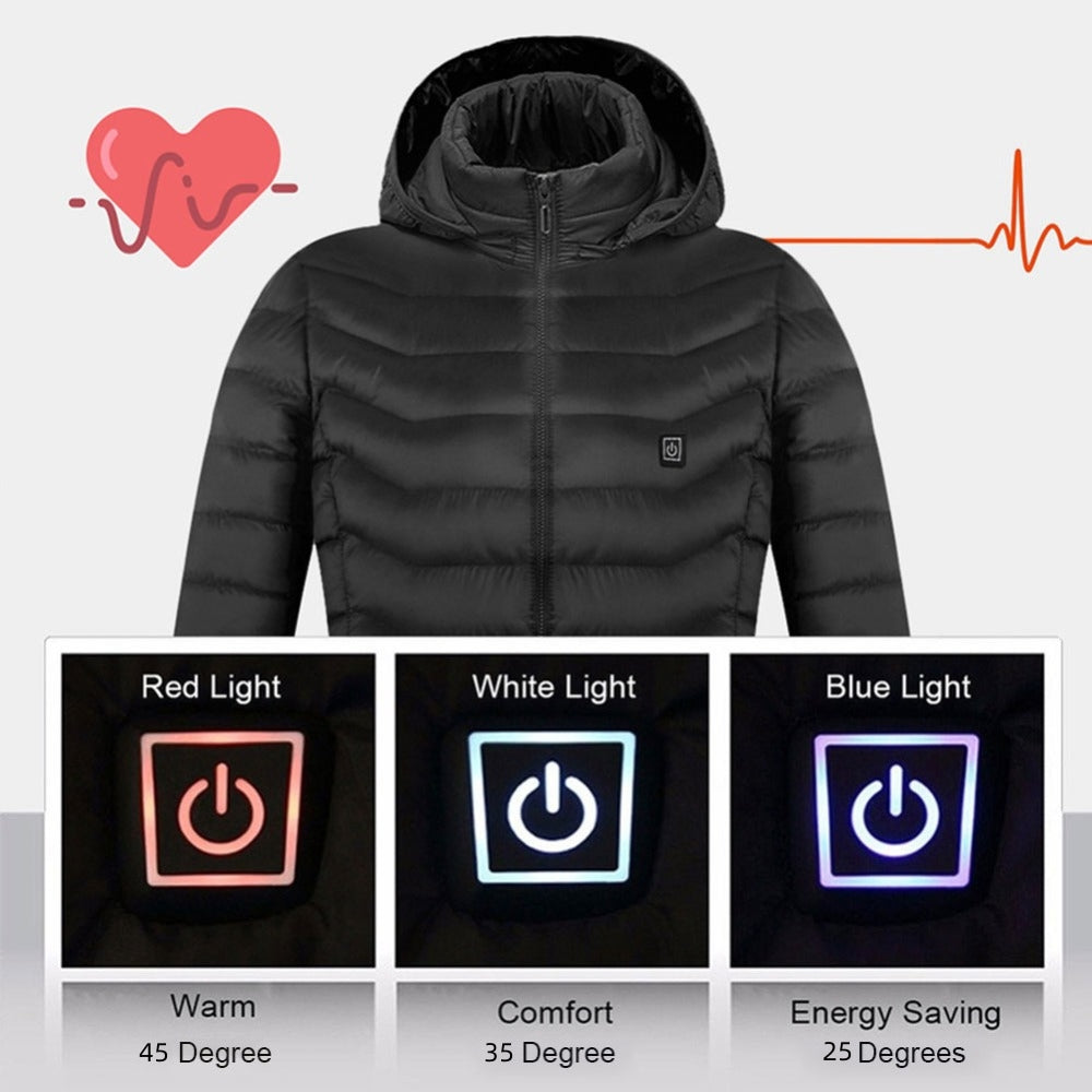 Men’s USB Heated Winter Jacket | Zip-Up Coat with Detachable Hood