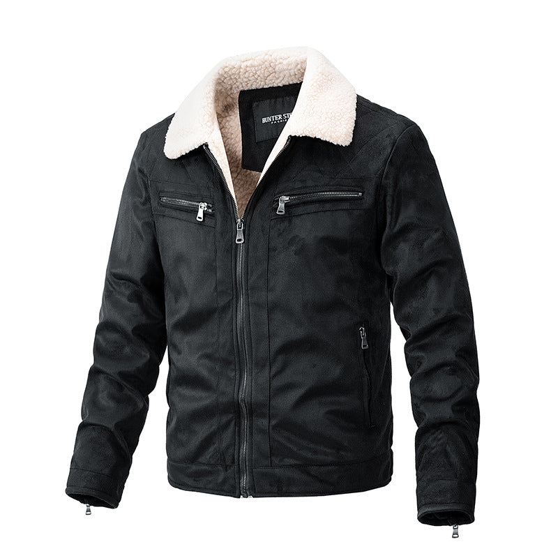 Men’s Suede Fabric Zipper Jacket | Casual Berber Fleece Coat