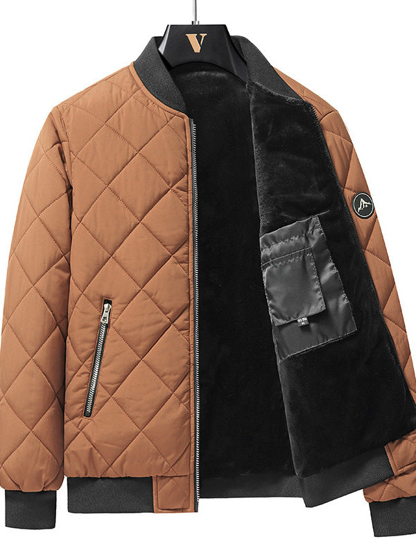 Men’s Rhombic-Sewing Cotton Winter Jacket | Thickened Baseball Style Coat