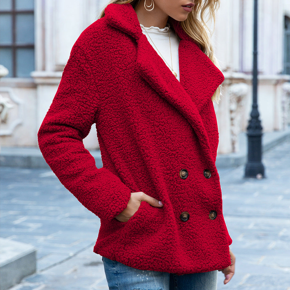 Women’s Loose Lapel Fluffy Winter Coat | Button Cardigan Jacket