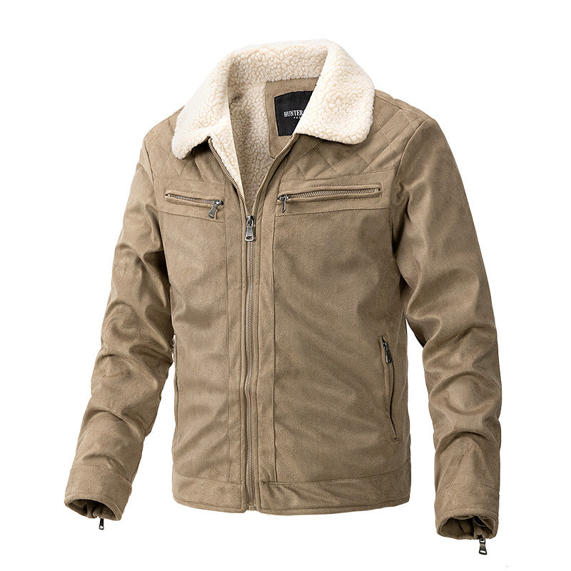Men’s Suede Fabric Zipper Jacket | Casual Berber Fleece Coat
