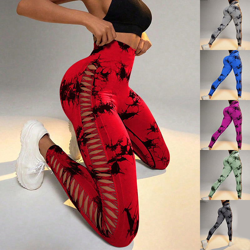 Hollow Tie-Dye Yoga Pants – High Waist Butt Lift Seamless Leggings