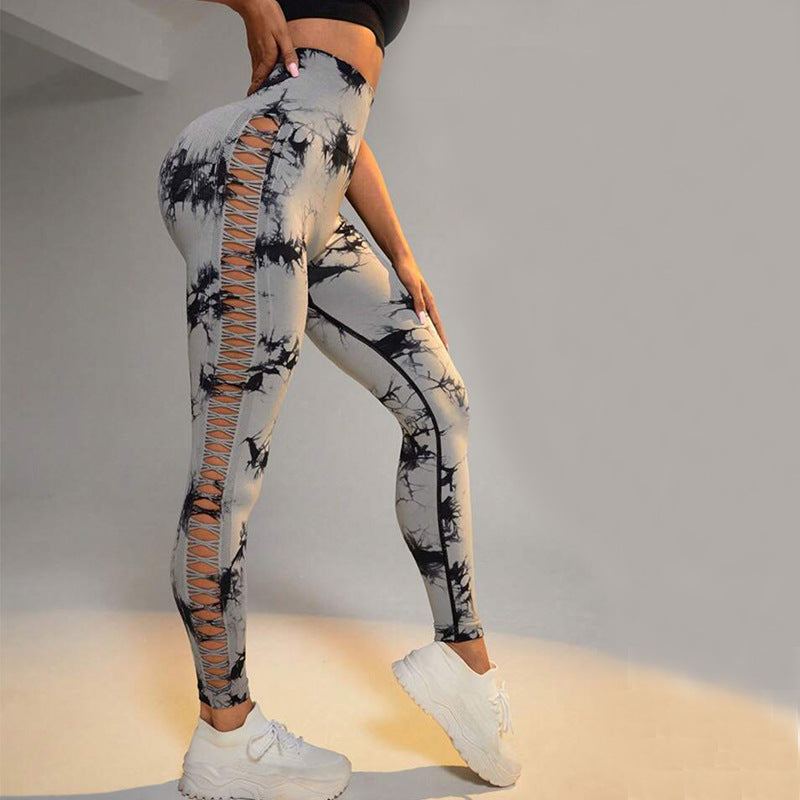 Hollow Tie-Dye Yoga Pants – High Waist Butt Lift Seamless Leggings