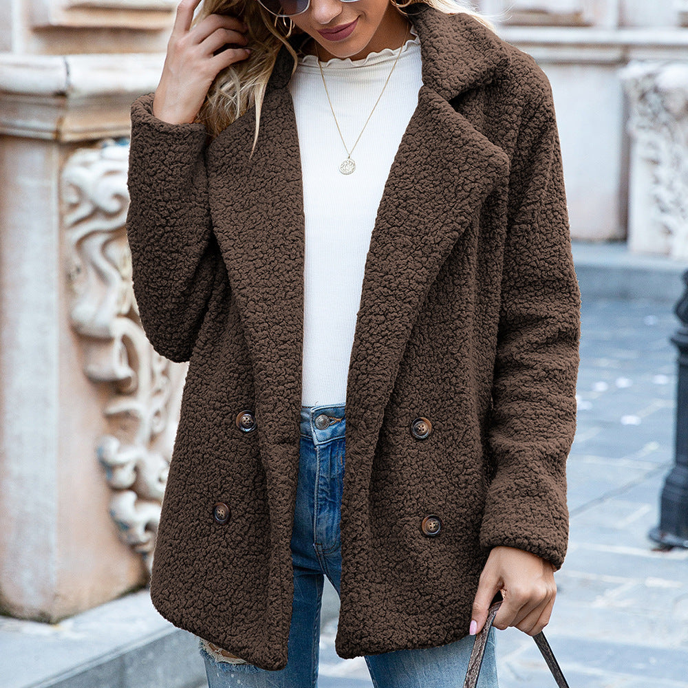 Women’s Loose Lapel Fluffy Winter Coat | Button Cardigan Jacket