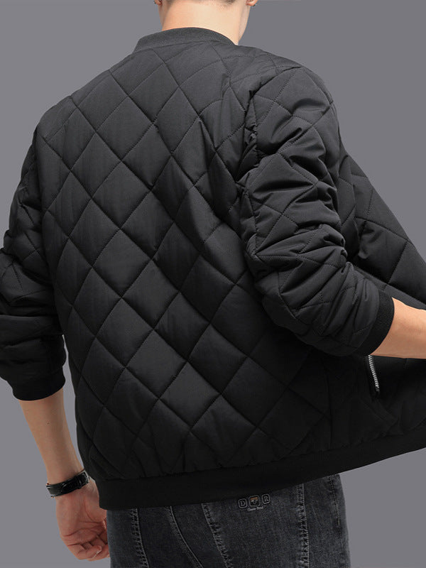 Men’s Rhombic-Sewing Cotton Winter Jacket | Thickened Baseball Style Coat