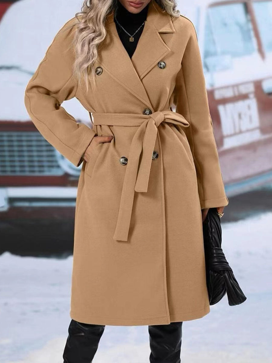 Women’s Double-Breasted Trench Coat with Belt | Long Winter Outerwear