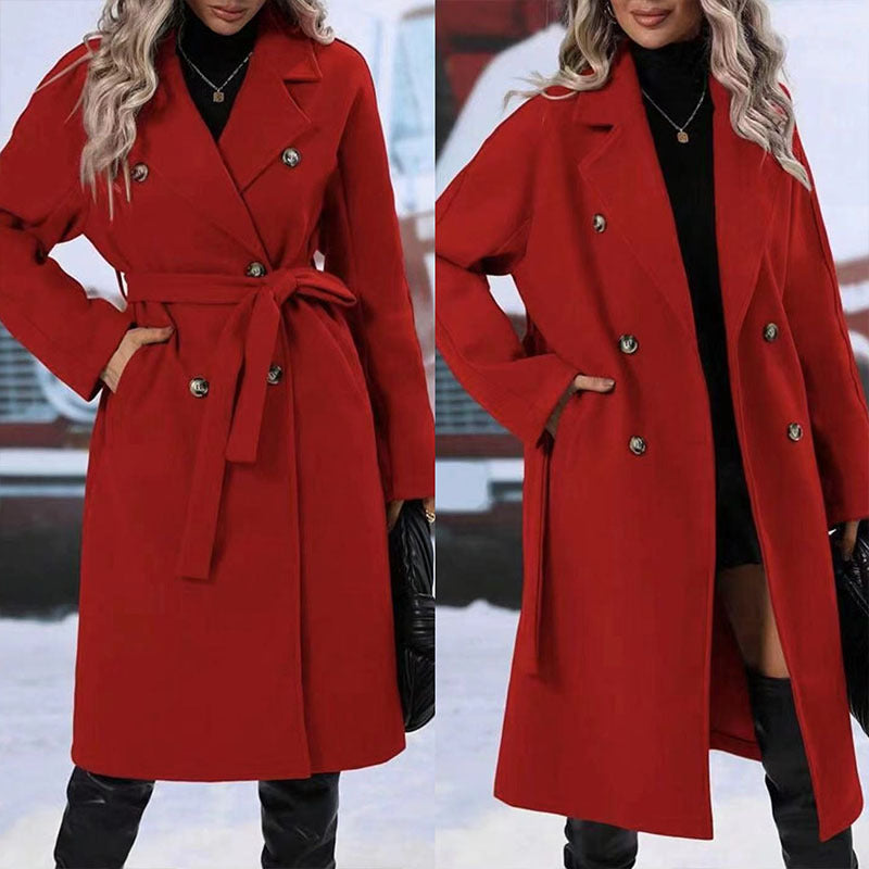 Women’s Double-Breasted Trench Coat with Belt | Long Winter Outerwear