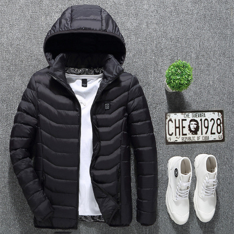 Men’s USB Heated Winter Jacket | Zip-Up Coat with Detachable Hood