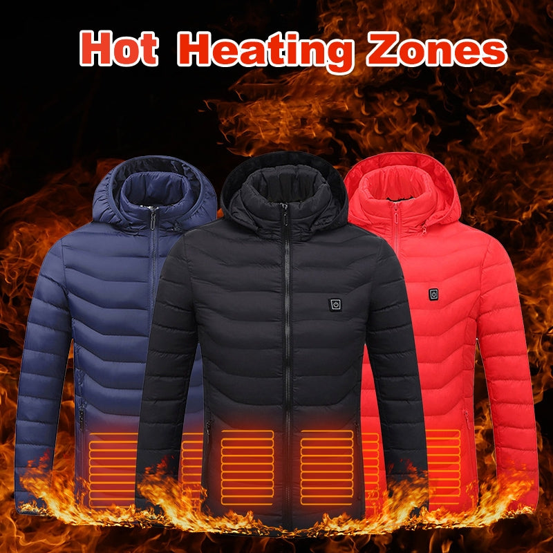 Men’s USB Heated Winter Jacket | Zip-Up Coat with Detachable Hood