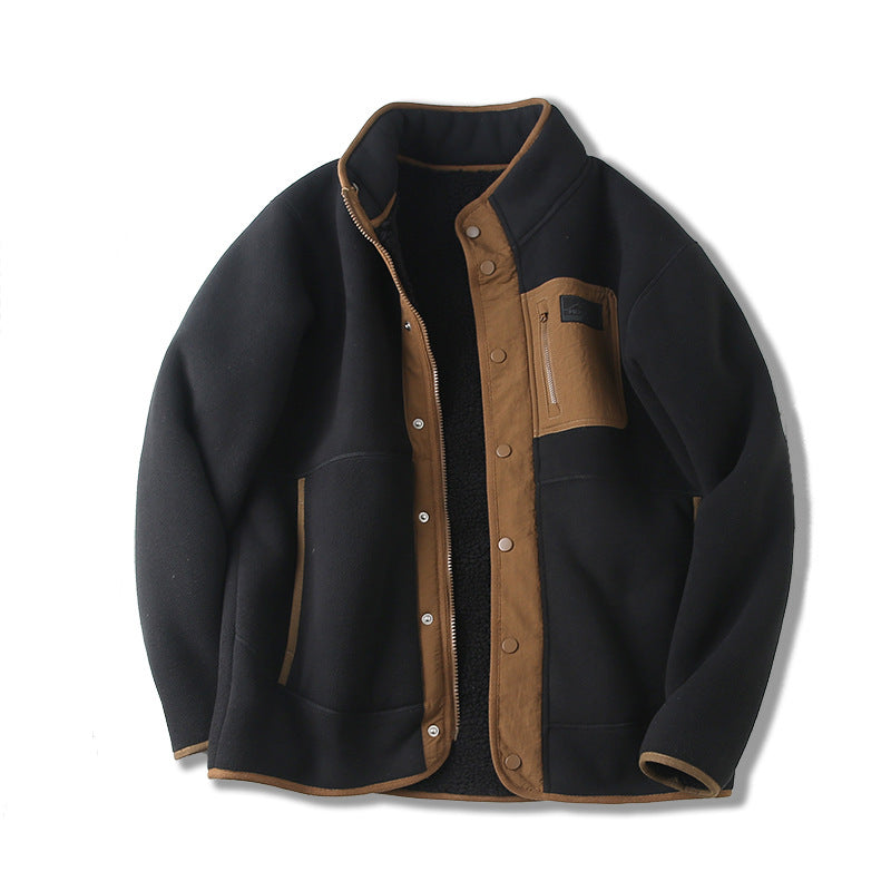 Men’s Fleece-Lined Stand Collar Jacket | Thickened Pocket Outerwear