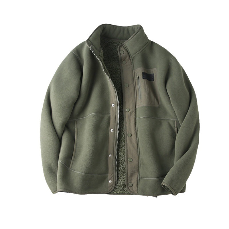 Men’s Fleece-Lined Stand Collar Jacket | Thickened Pocket Outerwear