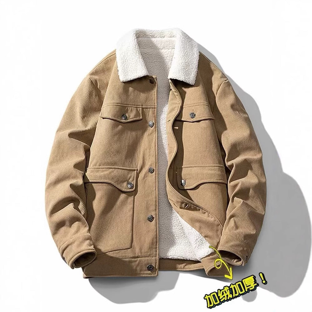 Men’s Fleece-Lined Sheep Corduroy Coat | Thick Winter Jacket