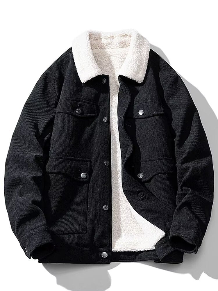 Men’s Fleece-Lined Sheep Corduroy Coat | Thick Winter Jacket