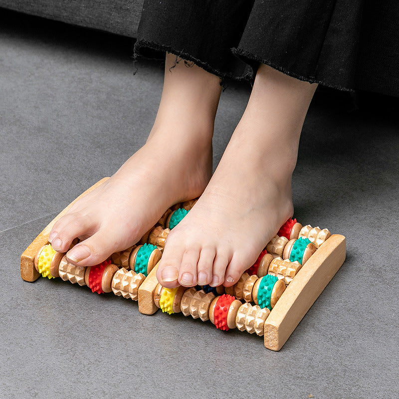 Wooden Foot Reflexology Roller – 6-Row Acupressure Foot Massager for Relaxation and Comfort