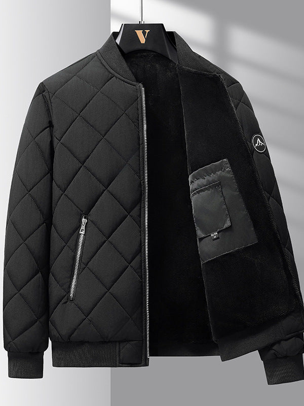 Men’s Rhombic-Sewing Cotton Winter Jacket | Thickened Baseball Style Coat