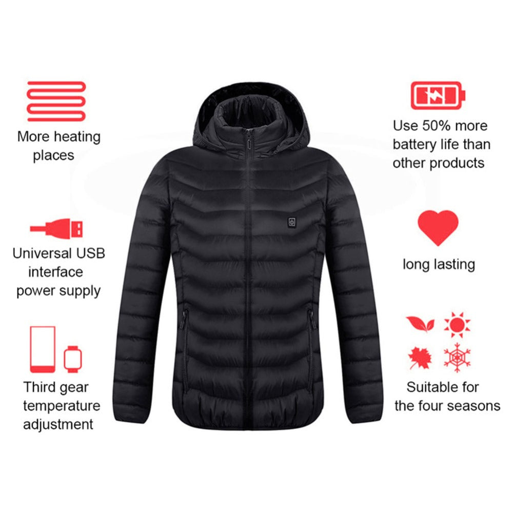 Men’s USB Heated Winter Jacket | Zip-Up Coat with Detachable Hood