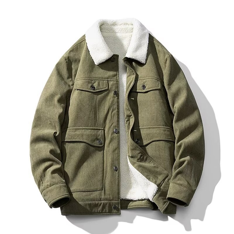 Men’s Fleece-Lined Sheep Corduroy Coat | Thick Winter Jacket