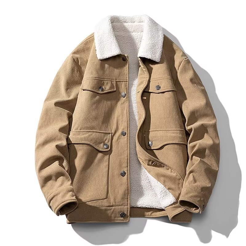 Men’s Fleece-Lined Sheep Corduroy Coat | Thick Winter Jacket