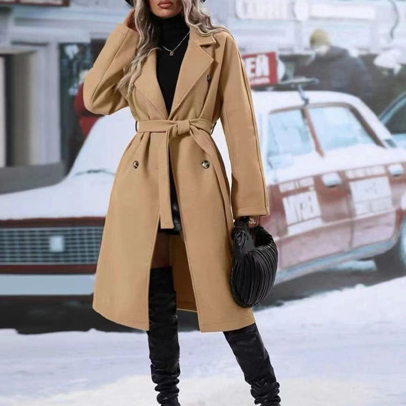 Women’s Double-Breasted Trench Coat with Belt | Long Winter Outerwear