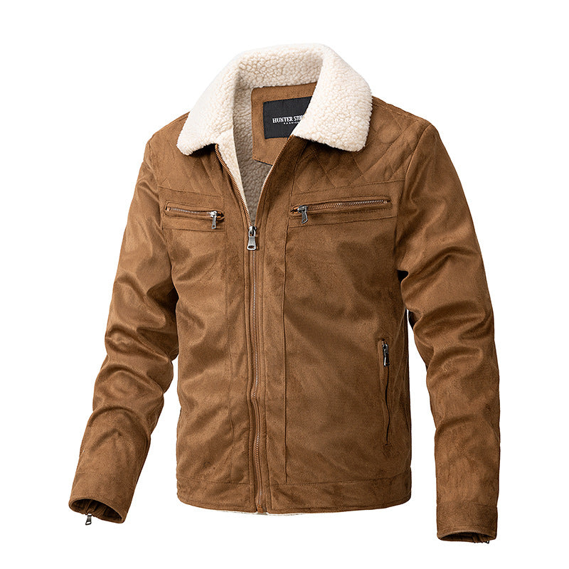 Men’s Suede Fabric Zipper Jacket | Casual Berber Fleece Coat