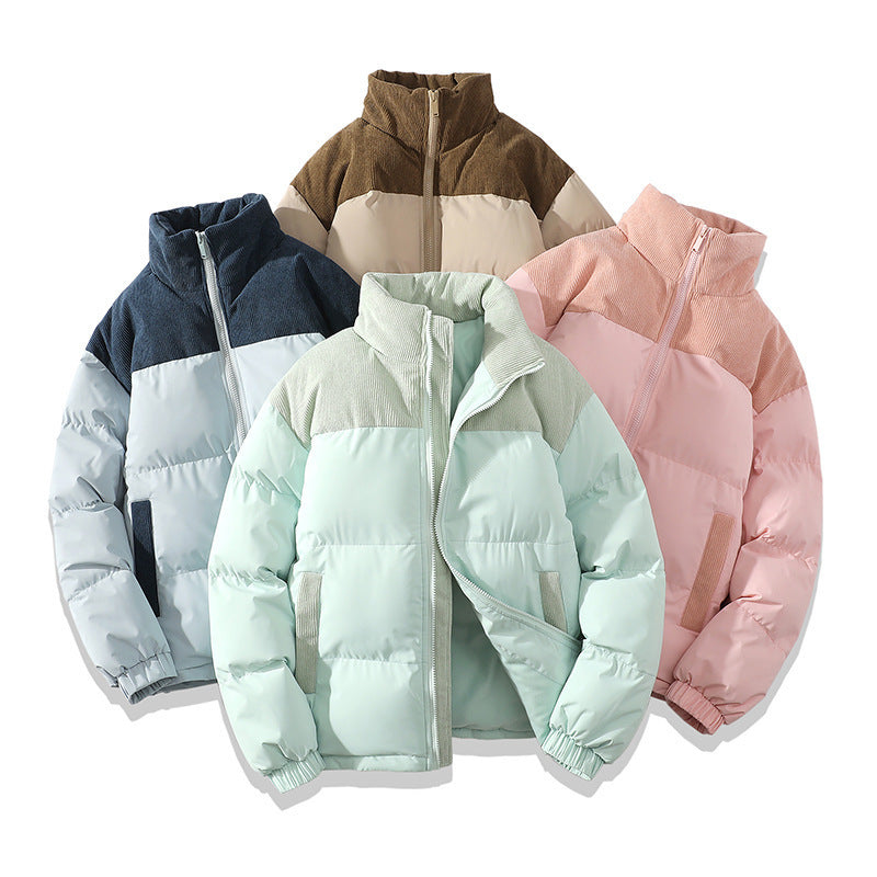 Unisex Winter Stand Collar Contrast Cotton Padded Jacket | Casual Outerwear