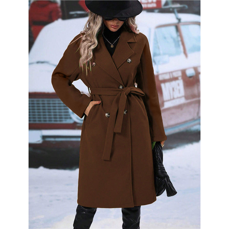 Women’s Double-Breasted Trench Coat with Belt | Long Winter Outerwear