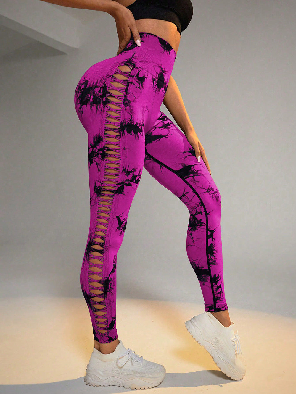 Hollow Tie-Dye Yoga Pants – High Waist Butt Lift Seamless Leggings