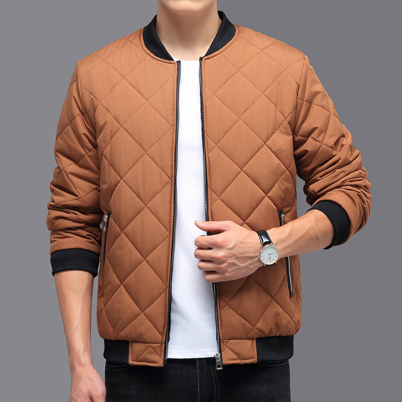 Men’s Rhombic-Sewing Cotton Winter Jacket | Thickened Baseball Style Coat