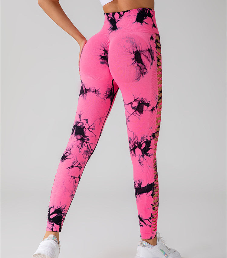 Hollow Tie-Dye Yoga Pants – High Waist Butt Lift Seamless Leggings