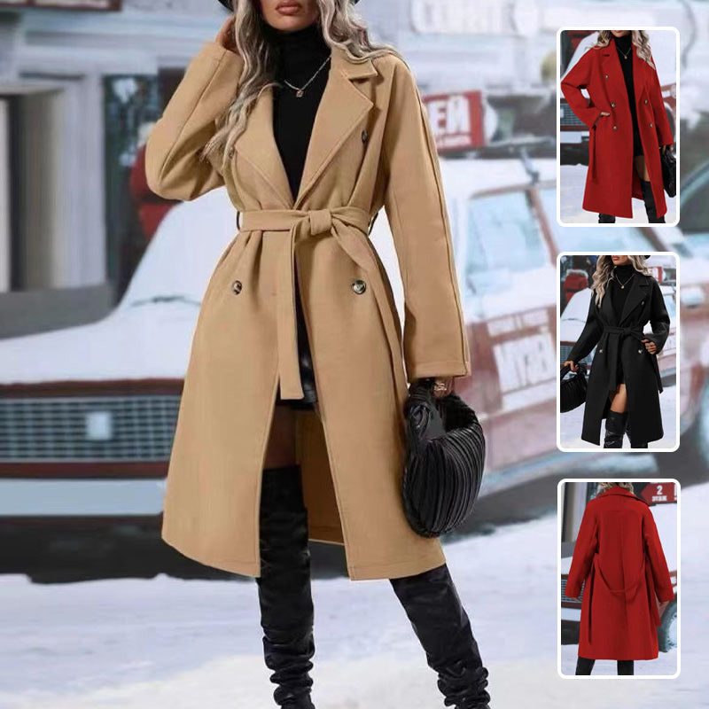 Women’s Double-Breasted Trench Coat with Belt | Long Winter Outerwear