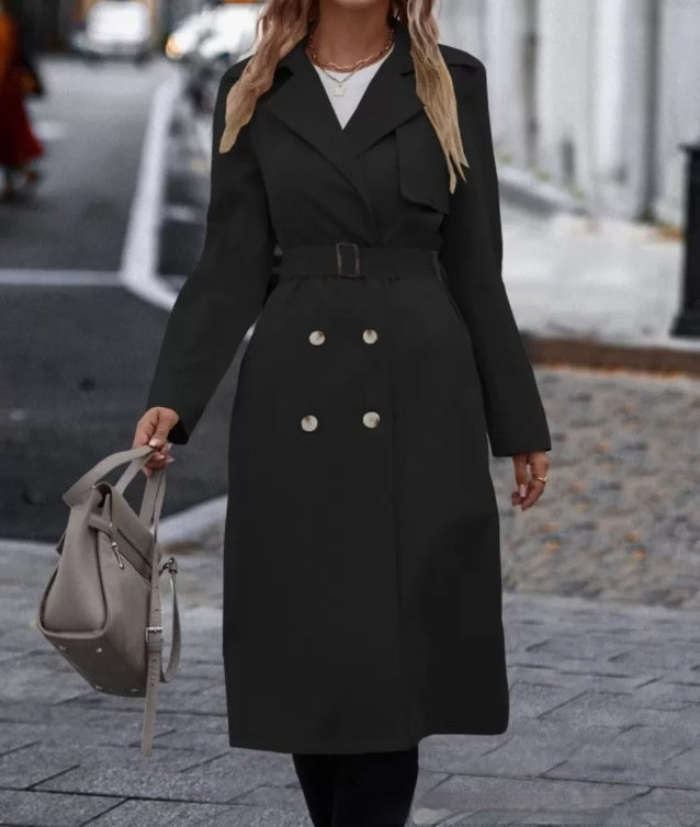 Women’s Double-Breasted Trench Coat with Belt | Long Winter Outerwear