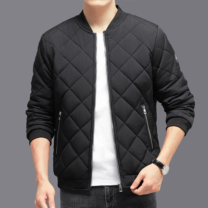 Men’s Rhombic-Sewing Cotton Winter Jacket | Thickened Baseball Style Coat