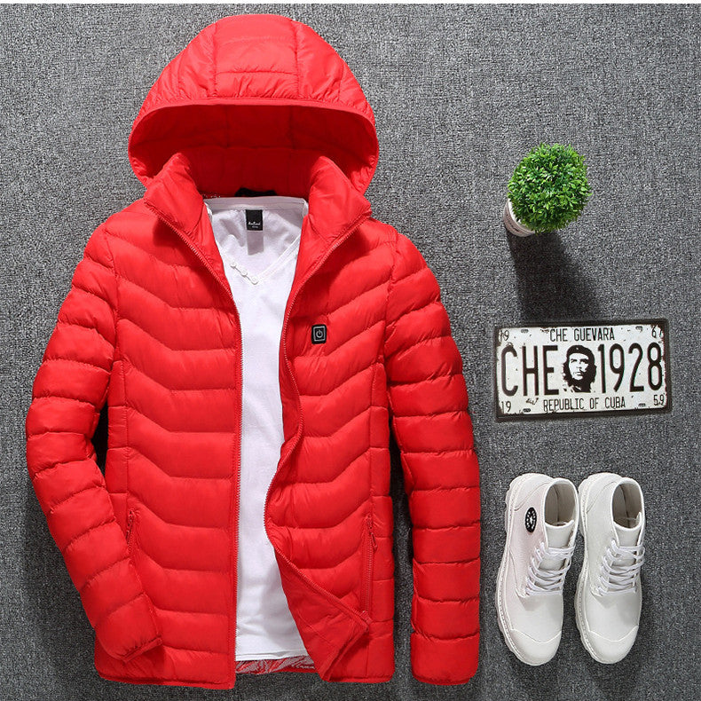 Men’s USB Heated Winter Jacket | Zip-Up Coat with Detachable Hood